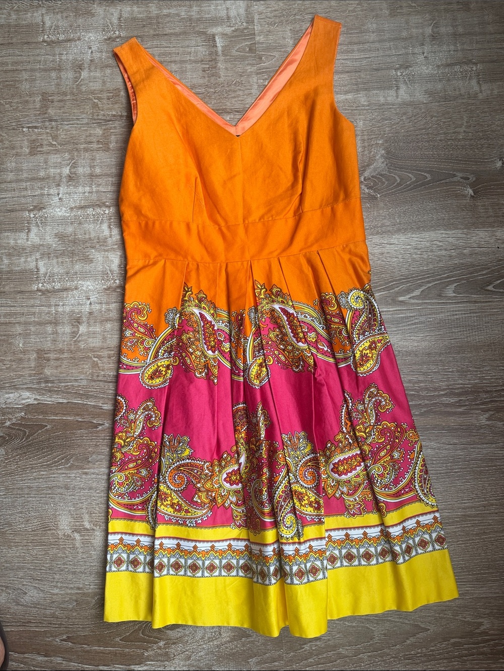 Spense Satin Orange V-Neck Dress with Deep Orange Accents